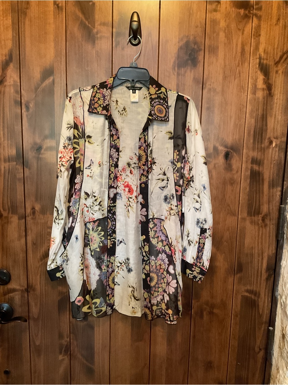 John Mark Black Floral Button-Up with Cream Base